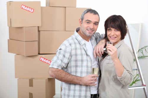Packed boxes and furniture prepared for storage in Harrow